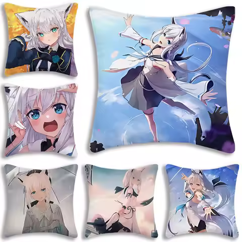 Anime Pillow Shirakami Fubuki Pillow Covers Cartoon Sofa Decorative Home Double-sided Printing Short