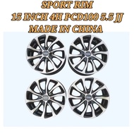 Sport Rim Balminum 15 Inch 4H PCD100 5.5 JJ Offset +42 ( Made In China ) Wira / Satria / Vios / Saga