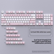 Little white bear design PBT Keycaps Set 132 Keys cute pink and white keycaps, sublimation ,for  61/