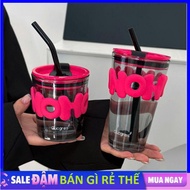 Hoho Glass Cup 450ml/350ml Comes With Glass Straw Coffee Cup Heat Resistant Glass Cup