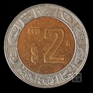 Genuine Coins Mexico 2 Pesos 23mm Mayan Eagle Snake Two-Color Coins American Foreign Currency Coins 