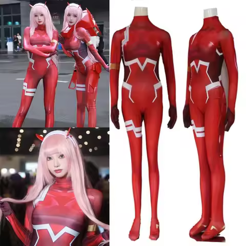❤2026★ Darling in the franxx 02 Zero Two Cosplay Costume 02 Tight 3D Printing Bodysuit for Women Hal
