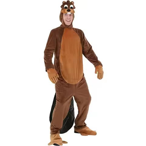 Adult Beaver Animal Costume Short Plush Cosplay Jumpsuit For Party Halloween Carnival Outfits Enfant