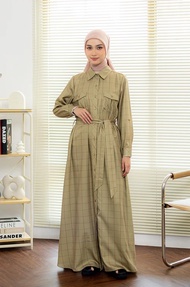 Dauky L DRESS PLAID RAYON Gamis bahan katun bukaan kancing depan gaun kemaja dewasa kotak kotak