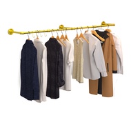 ราวแขวนผ้าท่อเหล็ก  ราวเหล็กแขวนผ้า 180cm Length Industrial Pipe Clothes Rack Space Saving Wall Mounted Hanging Garment Rack Detachable Clothing Rack ชั้นวางเสื้อผ้าเหล็ก
