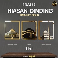 [3in1] Gold Mecca Islamic Wall Art Home Decor Kufi Khat Hiasan Dinding Kaaba Masjid Nabawi Al Aqsa