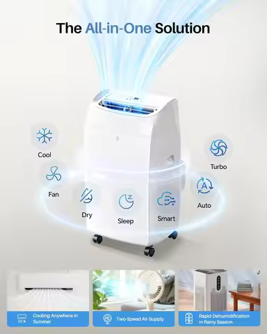14000 BTU Portable Air Conditioner 4-in-1 Quiet Unit Fan & Dehumidifier With Remote Cools 750 Sq.Ft,