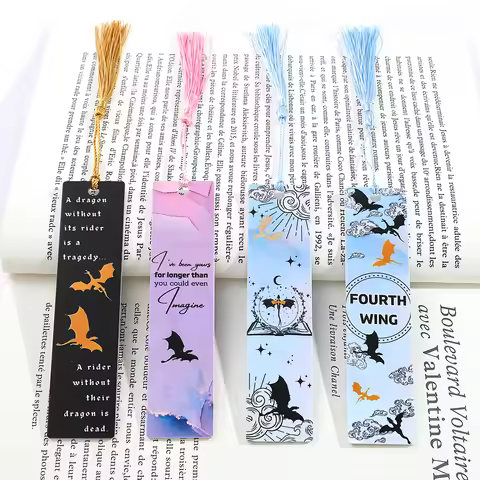 Gothic 2 Sides Fourth Wings Acrylic Bookmark with Tassel Flying Dragon Cloud Book Mark Reading Suppl