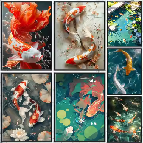 Koi Fish That Always Brings Good Luck Painting Calligraphy HD Canvas Poster Crease Free Waterproof A