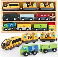 Electric Train Set Toys Wooden Magnetic Cars - Locomotive Auto Forward/Backward/Park, Gift for 3 4 5