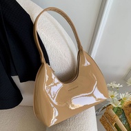 Patent Leather Baguette Underarm Bag, Vintage Crescent Shoulder Bag