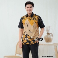 HITAM Men's Short Sleeve Batik Shirt/Premium Men's Batik Shirt/Office Men's Batik Shirt/Black Men's Batik