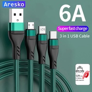 6A super Charger 3 in 1 Cable Type-C Micro USB For iphone Fast Charger Data Cables