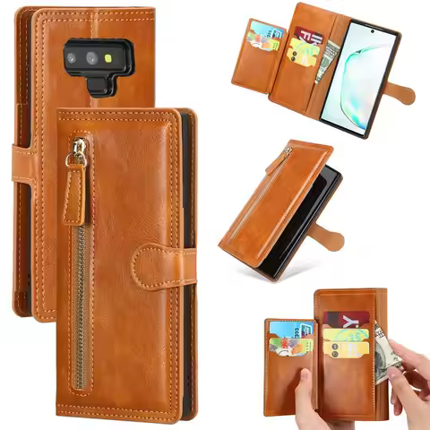 Samsung Note 9 Leather Zipper Flip Wallet Case for Samsung Galaxy Note9 Note 9 SM-N960F/DS Card Hold