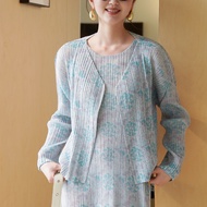 7753 One Size (45-75kg) Summer Pleated High Draping Floral Printing And Dyeing Elegant Commuter Coat