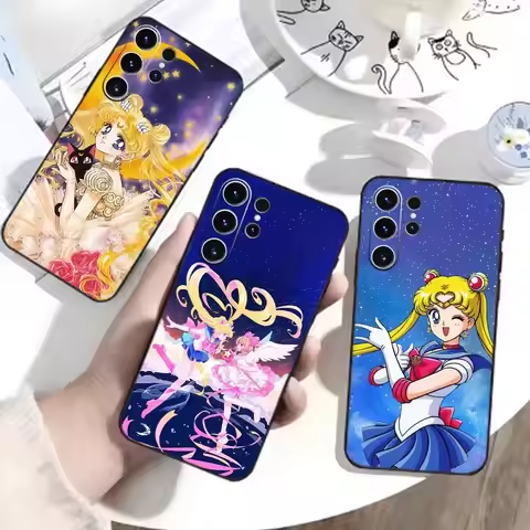 Cartoon I-Sailor M-Moon Phone Case For Samsung S26,S25,S24,S23,S22,S30,S21,Ultra,Plus,FE 5G Black So