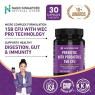 Nano Singapore Prebiotic with Probiotic 15 Billion CFU (30 Capsules) - WecPro Technology, Supports G