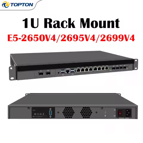 1U Rack Mount Firewall Mini PC Intel Xeon E5‑2699V4 E5‑2695V4 C612 4×10G SFP 8×2.5G LAN 2×NVMe 2×SAT