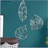 AMAZ 3pcs 3d Wall Stickers Hollow Mirror Leaf Sticker Wall Decals For Home Living Room Background Decor