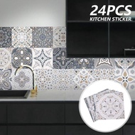 24Pieces Kitchen Tile Stickers Grey Style Effect Wall Bathroom Self-Adhesive