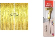 Asher Number Birthday Candle 7 with Gold Foil Fringe Curtain - Set of 2 pcs (91.5 Cm x 183 Cm) Gold 