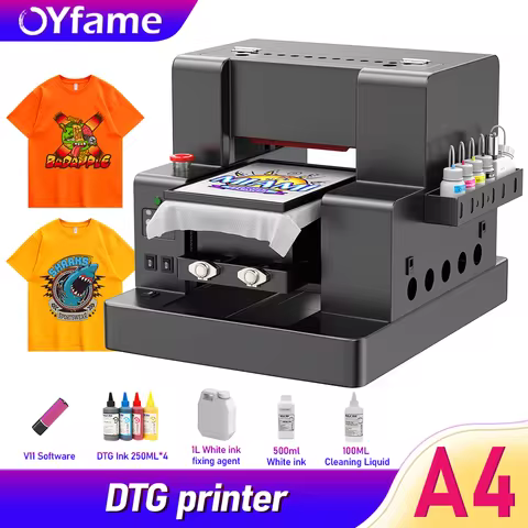 OYfameA4 Flatbed DTG Printer Machine Direct to Garment for T-Shirt Fabric Textile Printing For Epson