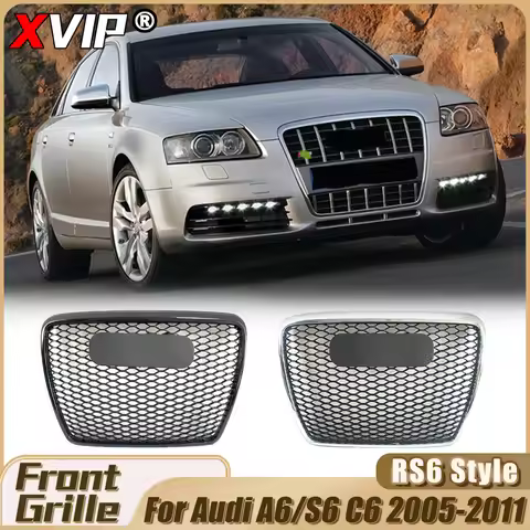 XVIP Glossy Black RS6 Style Bumper Grilles For Audi A6/S6 C6 2005-2011 Chrome Frame RS6 Style Racing