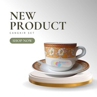 Gelas Cangkir Kopi Set Keramik 1 Pack Isi 6 Set Bunga Gold