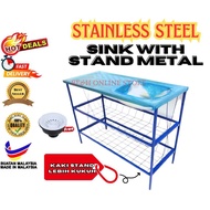 Sinki Dapur Stainless Steel Sink With Sink Stand Complete Set Sinki Dengan Kaki Besi  18"x42"