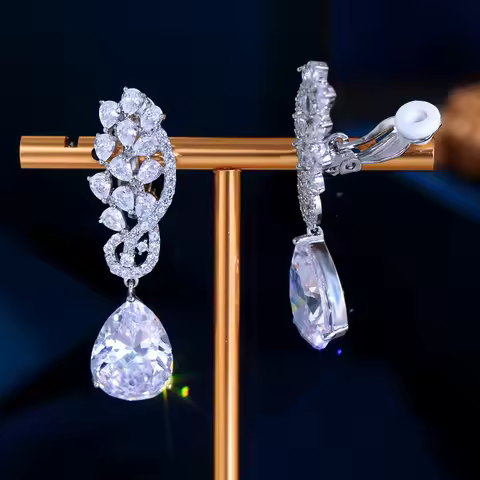 ThreeGraces 2025 New Fashion Sparkling Zirconia Long Water Drop Bridal Wedding Party Clip On Earring