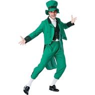 ZH Ireland St.Patrick Day Costume For Adult Kids Green Leprechaun Festival Outfit For Father Child S