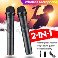 100M USB Adjustable Dual Channel Cordless Handheld Microphone Frequency Receive Karaoke Professional UHF Wireless Microphone System 3V 50MHz