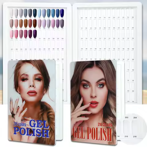 New 216 Acrylic Nail Color Display Book Nail Polish Colors Chart With 240 Tips Gel Polish Card Board