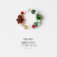 聖誕琉璃串珠手鏈｜立體薑餅人手串｜手工彩繪聖誕樹琉璃珠｜復古節日氛圍感手飾｜少女可愛撞色彈力手鏈｜閨蜜交換禮物百搭飾品|手工DIY串珠手串