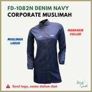 Readystock Baju Korporat  MUSLIMAH Denim NAVY MR2 Sulam Logo + Nama FD-1082N