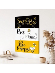 1件現成藝術品，現代鄉村蜜蜂畫布壁畫，蜜蜂親切快樂蜜蜂靈感語錄，畫布藝術畫框已裝嵌，可掛於客廳、家庭、臥室裝飾。