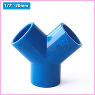 ▸ ⊕ ⋄ PVC Blue Fittings Y Tee Water Pipe 1/2inch To 1inch