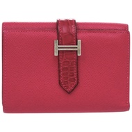 二手愛馬仕 Bearn 鱷魚皮/短吻鱷皮/Epsom 皮革玫瑰色墨西哥 Z 字印記三折皮夾 0489