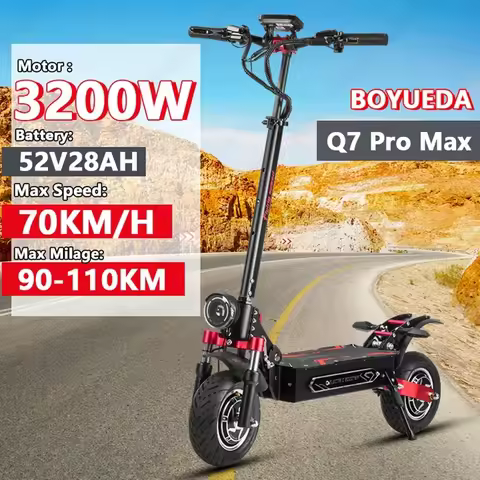 BOYUEDA Q7Pro Max E-Scooter 3200W Dual Motor 52V28AH Battery NFC Activated App Control Escooter Sile