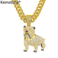 Kemstone ฮิปฮอป Bully Dog สร้อยคอพร้อมจี้ Zircon เต็มสร้อยคอเคลือบทองสำหรับเครื่องประดับของผู้ชาย