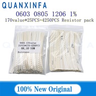 4250PCS 0603 0805 1206 Resistor Resistance Kit Assorted Kit 1K 10K 100R 100K 0R 1R-10M 1% 170 value 