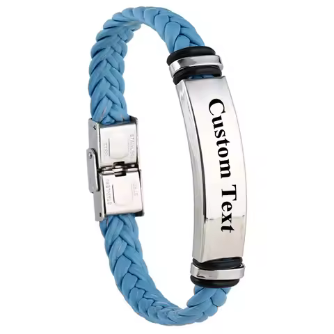Custom logo Name Engrave Leather Bangle & Bracelet customize Stainless Steel Bracelets For Women Men