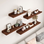 Wall Shelf Home Living Room Wall Shelf Punching One-Word Shelf Wall Decoration Solid Wood Small Shelf