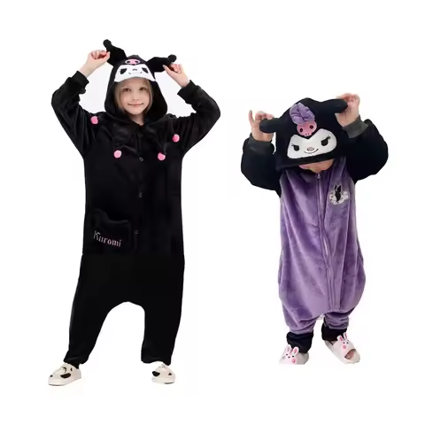 ♥AA Children's Onesie Kuromi Cosplay Costume for Kids Cartoon Kigurmi Girls Pajamas Full Body Clothe