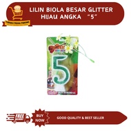 HIJAU LILIN LARGE GREEN GLITTER VIOLIN CANDLE NUMBER 5 - BIRTHDAY CANDLE