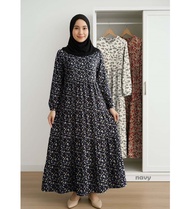 gamis lebaran gamis rempel susun monalisa motif bunga kecil
