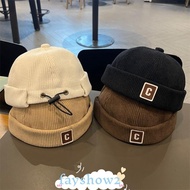 FAYSHOWS Kids Docker Cap, Solid Color C Letter Brimless Hat, Vintage Warm Fabric Adjustable Design C