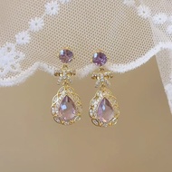 French Super Flashing Purple Water Drop Earrings Electroplating Non-Fade Bow Earrings