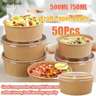 [BlF] 50-Pa 500ml 750ml Disposable Salad Bowls - Kraft Paper Bowls With Transparent Lids Multiple Op