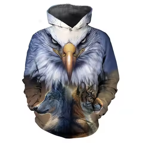Animal Tiger Eagle Wolf 3D Print Men Women Laxity Hoodie Casual Oversized Pullover Popular Fashion S